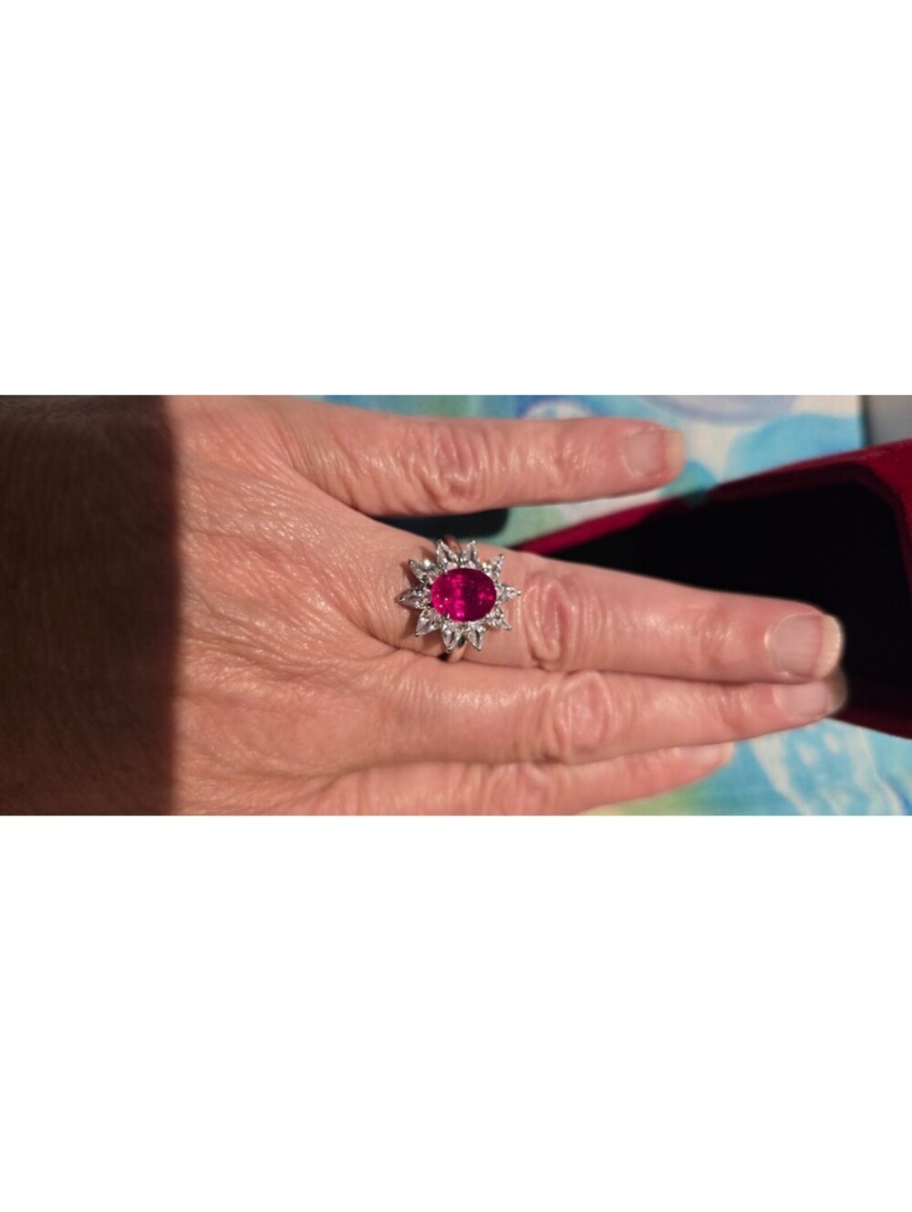 3.90ct Red Ruby and White Sapphire set in 925 Silver sz 8